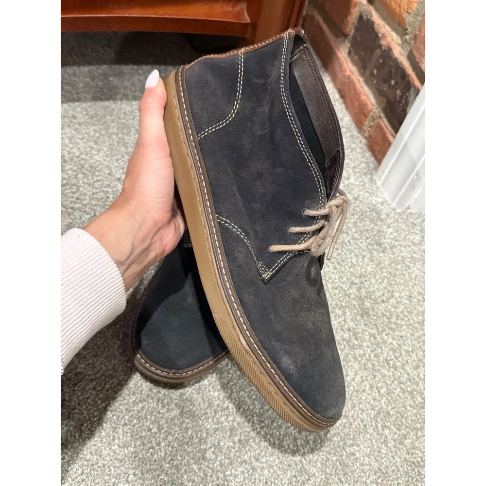 Johnston & Murphy Mens Navy Suede Chukka Boots Brown Leather Trim 10M